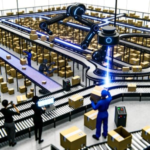 Futuristic parcel sorting center