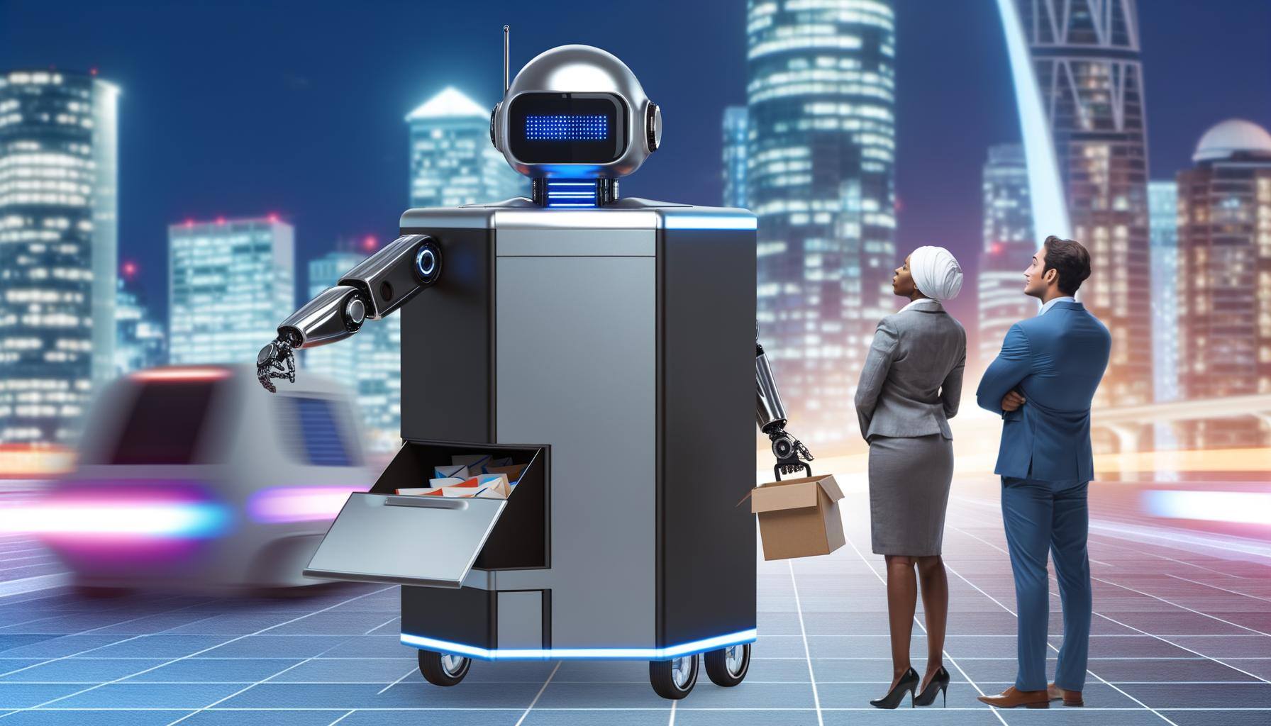 Robot as postal worker, futuristic