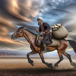 Ancient Angarium courier on horseback in Persian empire