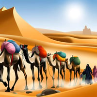 caravan of camels delivering goods for ancient delivery service