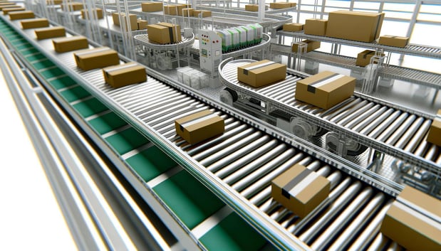 flexible conveyor belt with packages