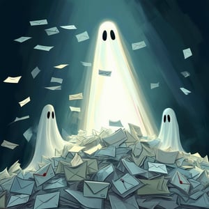 ghosts hovering over paper mail as it transforms to digital mail