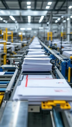 high speed mail production facility with a lot of automation equipment handling the mail