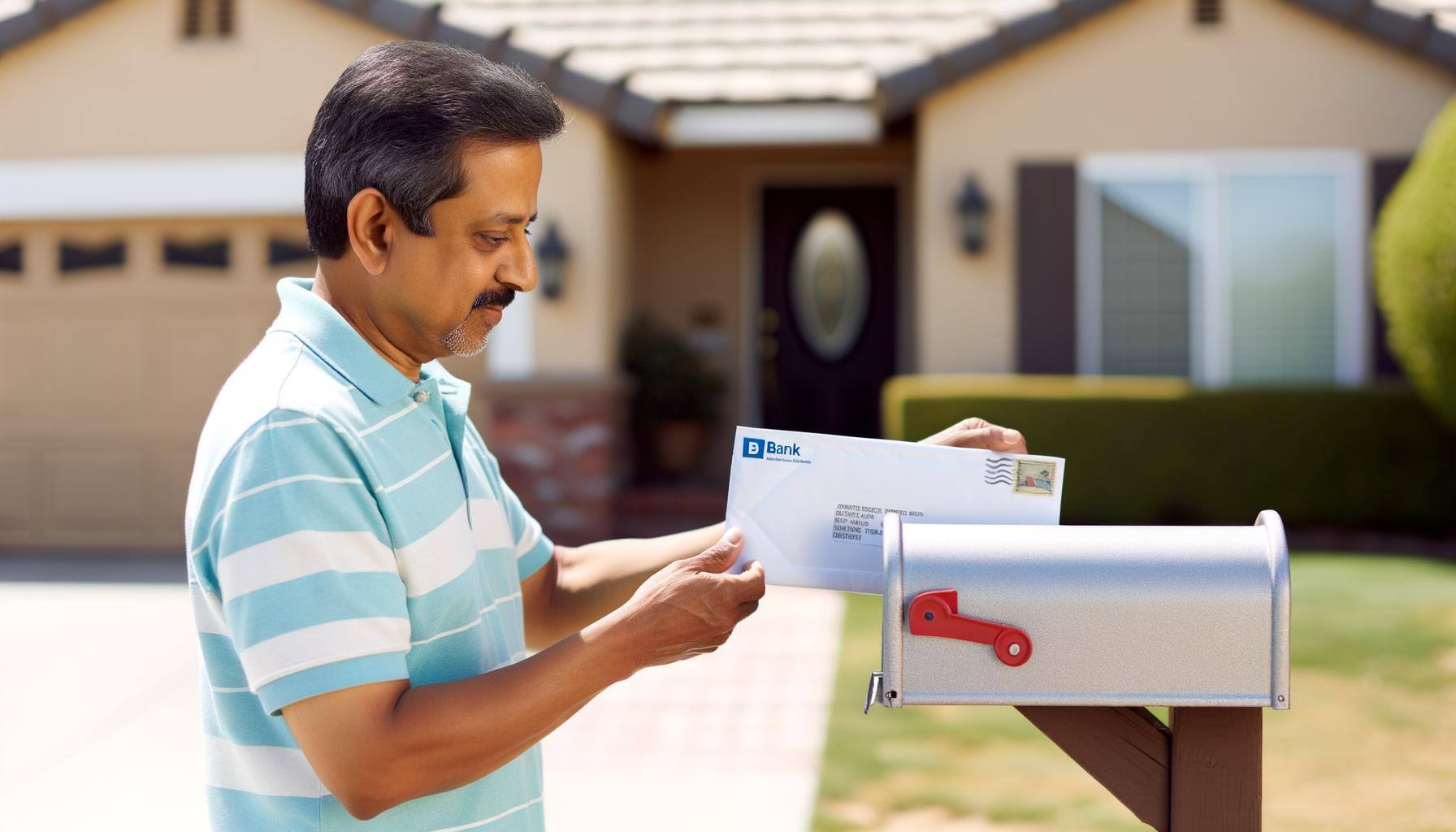 homeowner securely receives branded bank statement by postal mail
