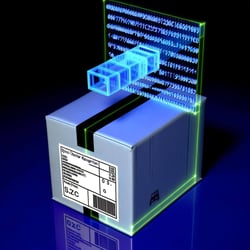 optical character data recognition on a shipping package, blue