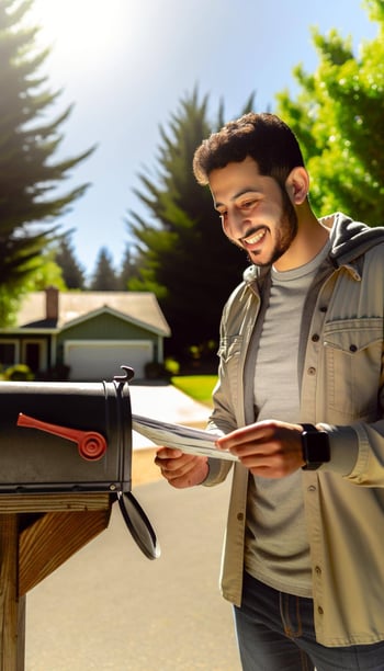 person in their 20s interested to read and open mail from their mailbox