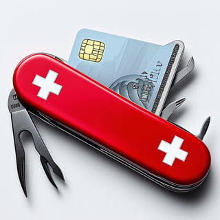 swiss army knife with credit card as one of the tools