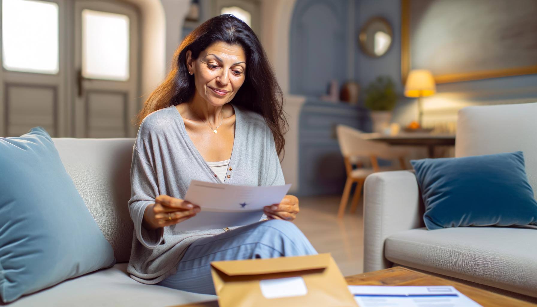 woman engaged in reading her personalized direct mail campaign